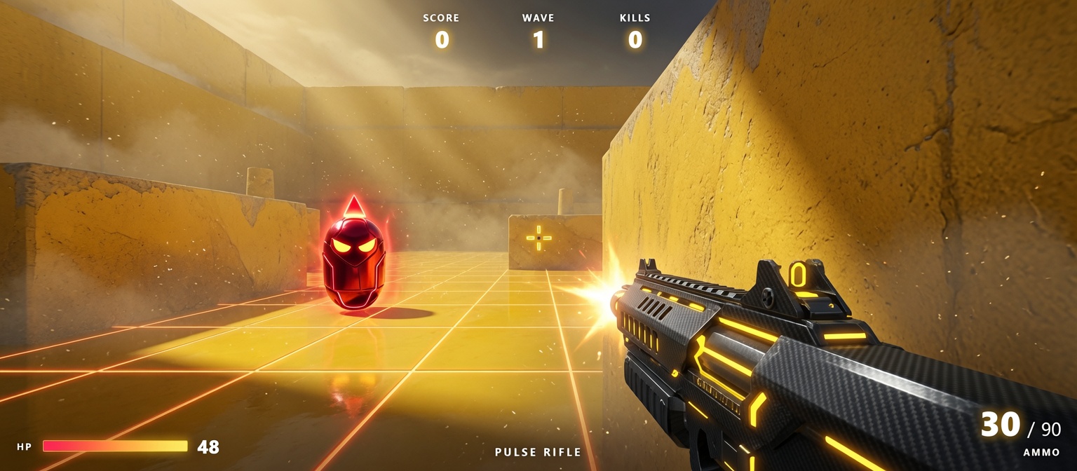 Neon Arena — pulse rifle vs red hostiles